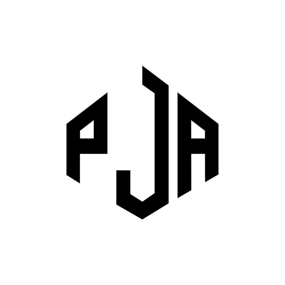 création de logo de lettre pja avec forme de polygone. création de logo en forme de polygone et de cube pja. modèle de logo vectoriel pja hexagone couleurs blanches et noires. monogramme pja, logo d'entreprise et immobilier.