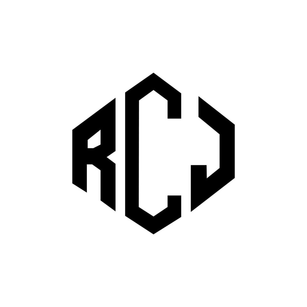 création de logo de lettre rcj avec forme de polygone. création de logo en forme de polygone et de cube rcj. modèle de logo vectoriel hexagone rcj couleurs blanches et noires. monogramme rcj, logo commercial et immobilier.
