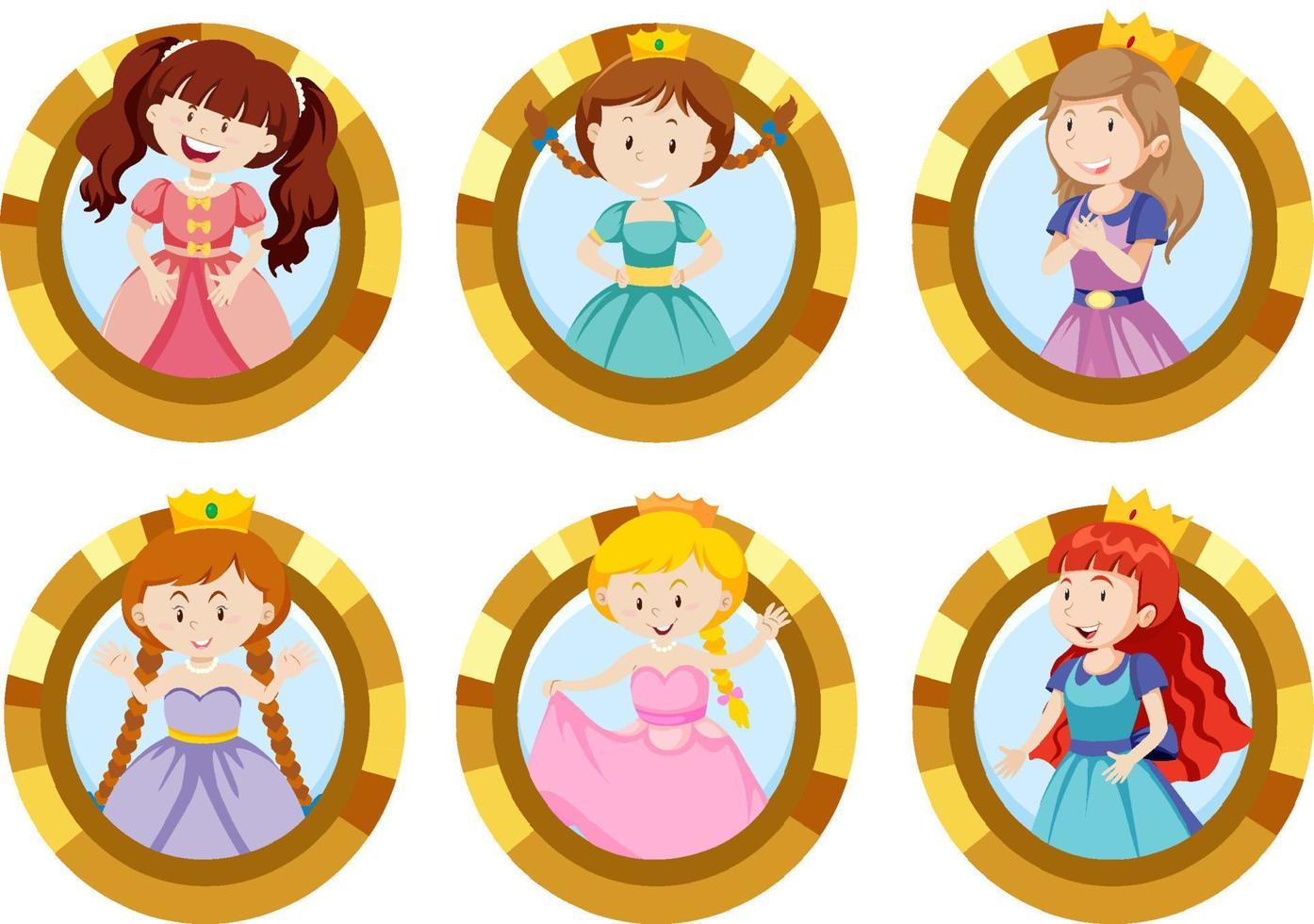 ensemble de différents personnages de dessins animés de princesse mignonne vecteur