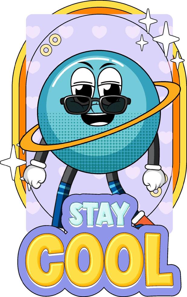 personnage de dessin animé de saturne avec badge stay cool vecteur