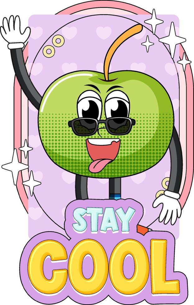 personnage de dessin animé de pomme avec badge rester cool vecteur