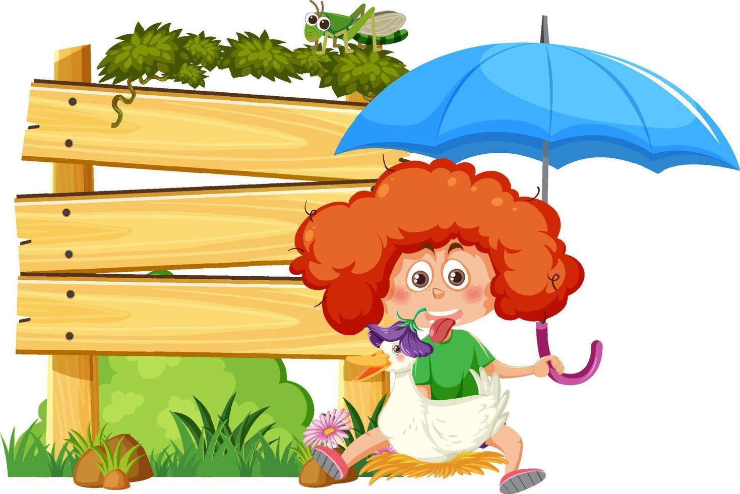 plateau vide avec une fille de dessin animé tenant un parapluie vecteur