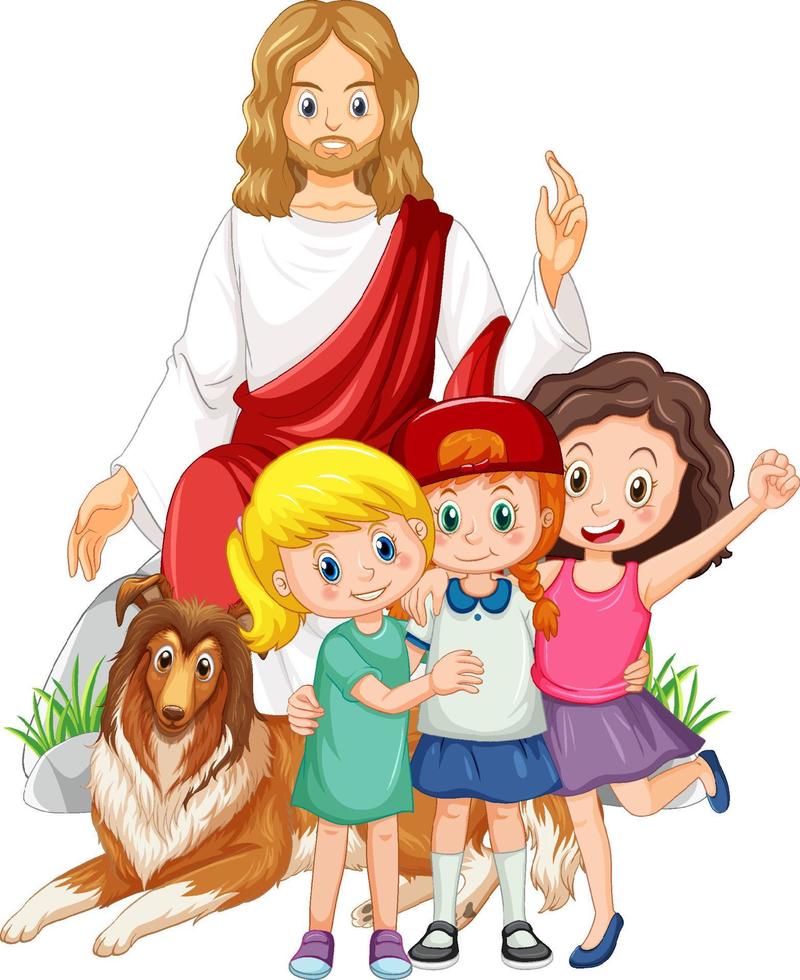 Jésus et les enfants sur fond blanc vecteur