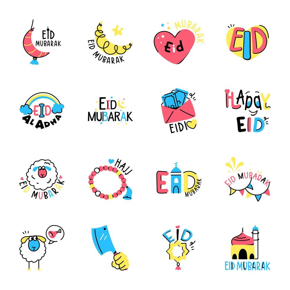 eid ul adha icônes dessinées à la main vecteur