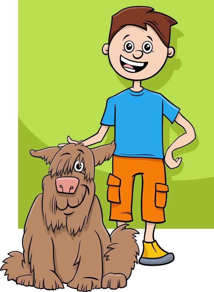 personnage de dessin animé garçon avec son chien de compagnie vecteur