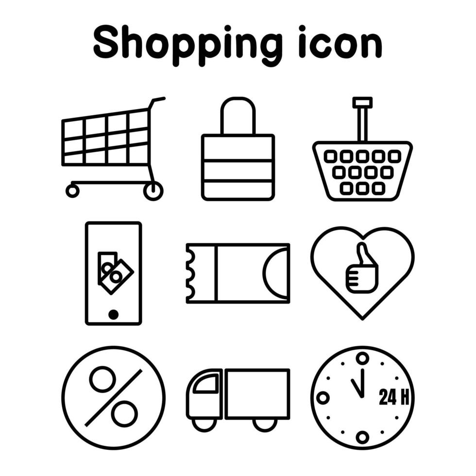 ensemble d'icônes de ligne de shopping, style slim. symboles de style simple isolés sur fond blanc. illustration vectorielle des ventes en ligne et du marché commercial. vecteur