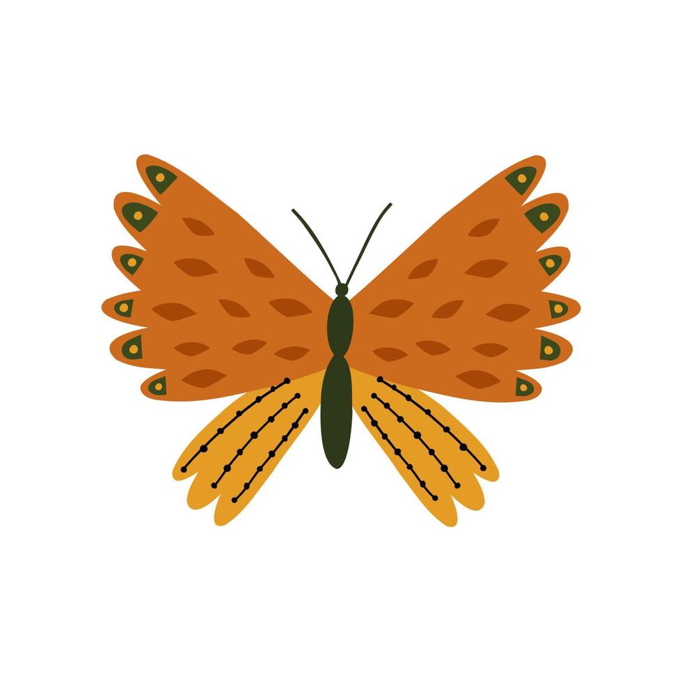 papillon dessiné à la main dans un style plat. illustrations pour enfants vecteur