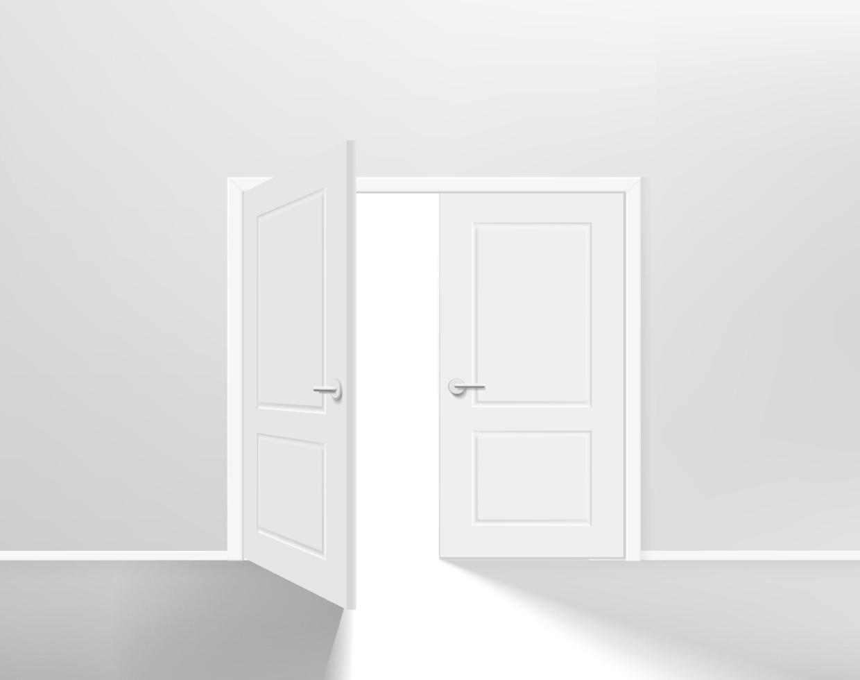 intérieur blanc éclairé avec porte ouverte et brillant. illustration vectorielle 3d vecteur