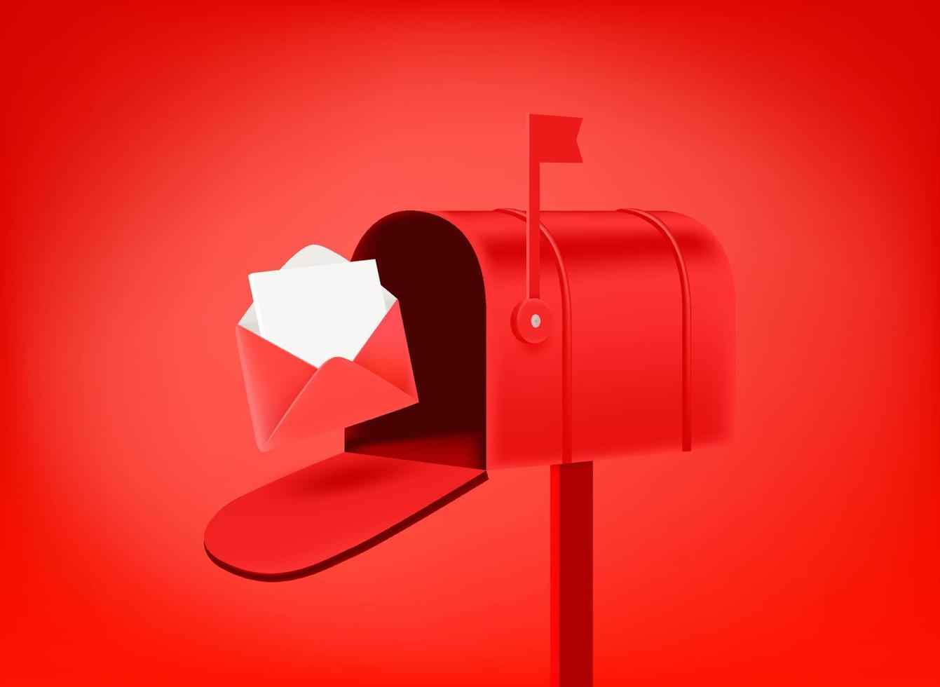 boîte postale rouge avec enveloppe sur fond rouge. illustration vectorielle 3d vecteur