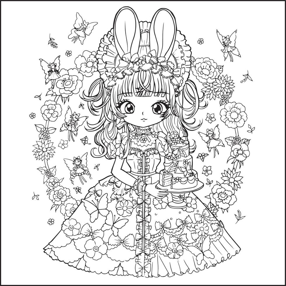 coloriage fille anime mignon personnage dessin animé, modèle, émotion, illustration, clipart, dessin belle manga design art vecteur amour téléchargement gratuit