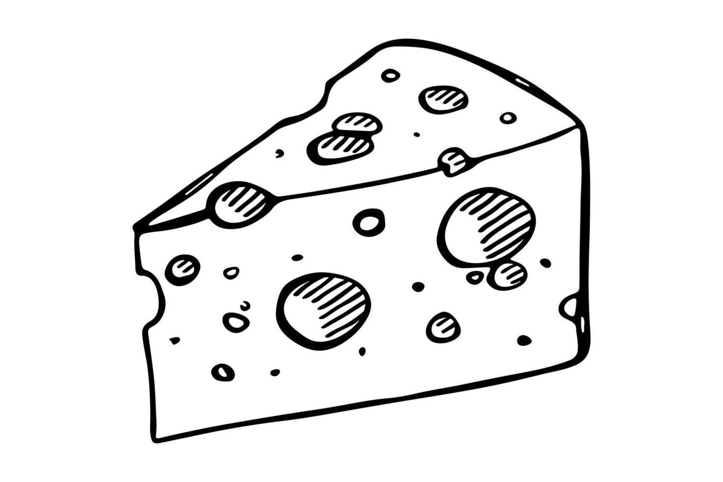 parties et tranches de fromage dessinées à la main isolées sur fond blanc. icône de fromage. vecteur fromage clipart