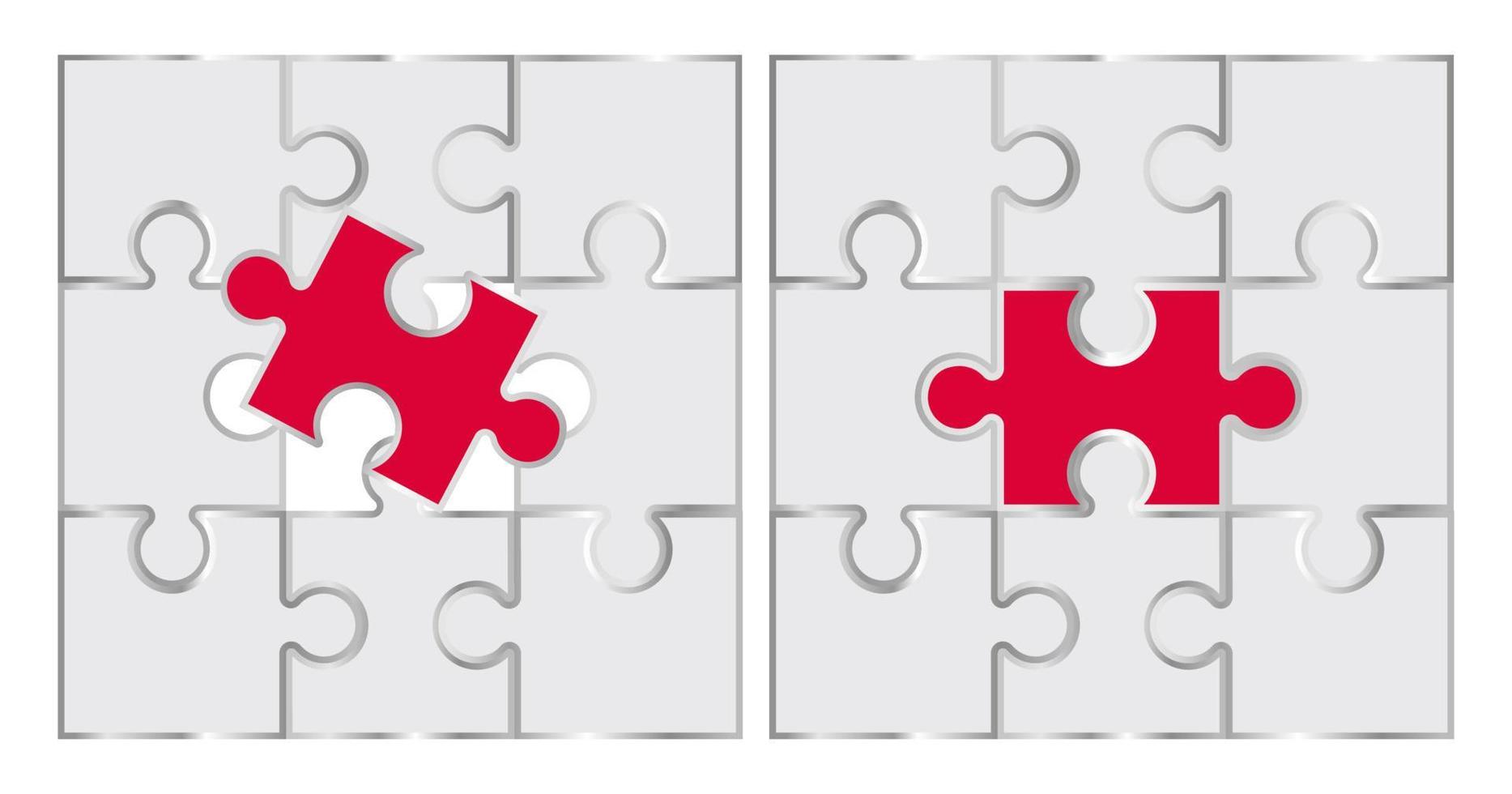 puzzle blanc avec pièce rouge au milieu. notion d'entreprise. conception graphique. vecteur