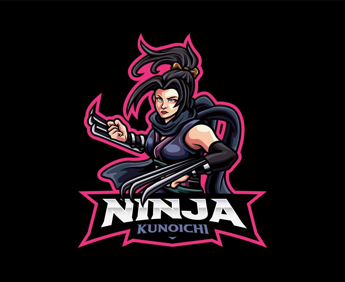 création de logo de mascotte ninja féminine vecteur