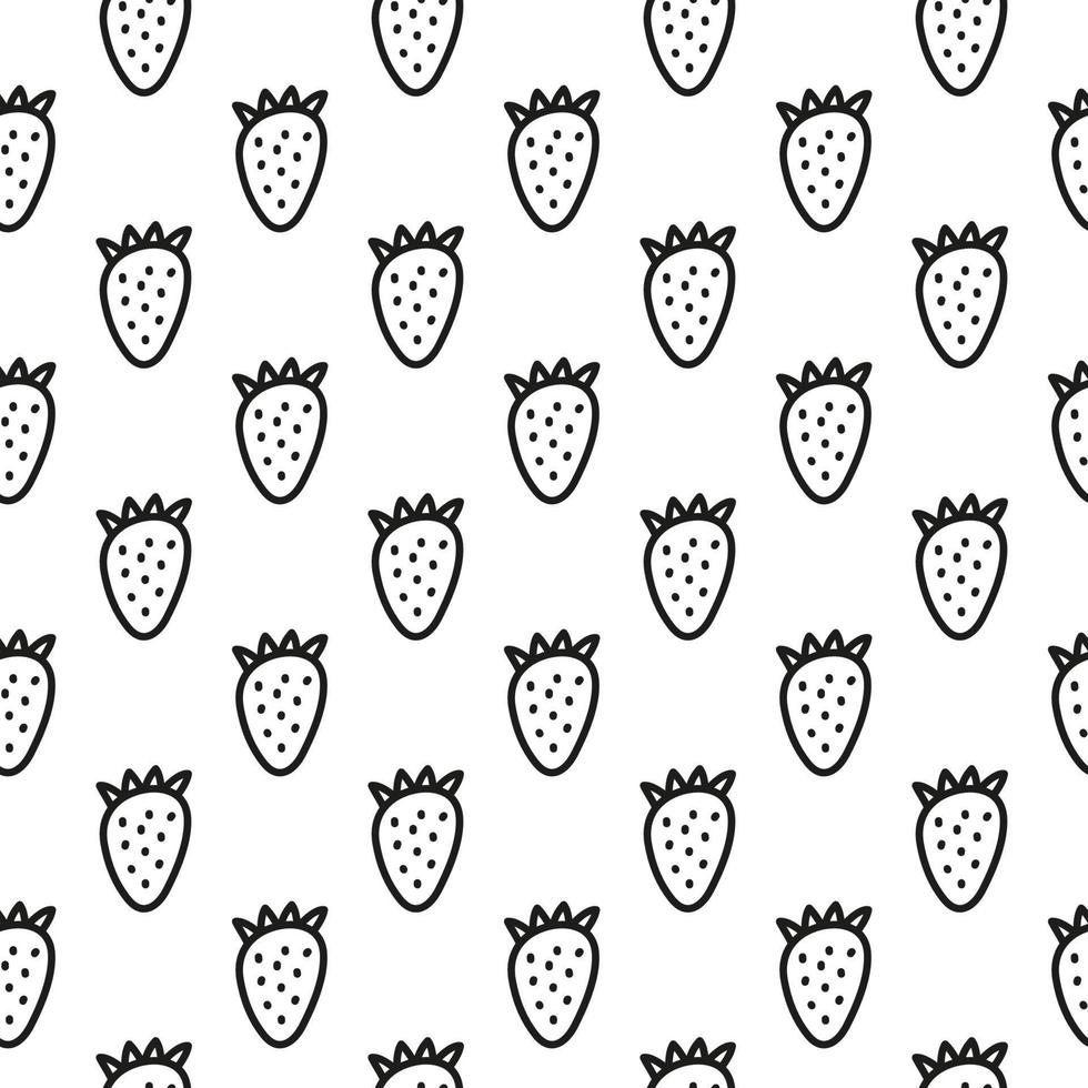 modèle sans couture noir et blanc avec des fraises de contour de doodle. vecteur