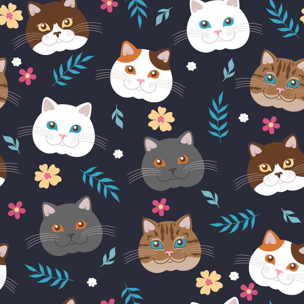 modèle sans couture avec des chats mignons et des fleurs. graphiques vectoriels. vecteur