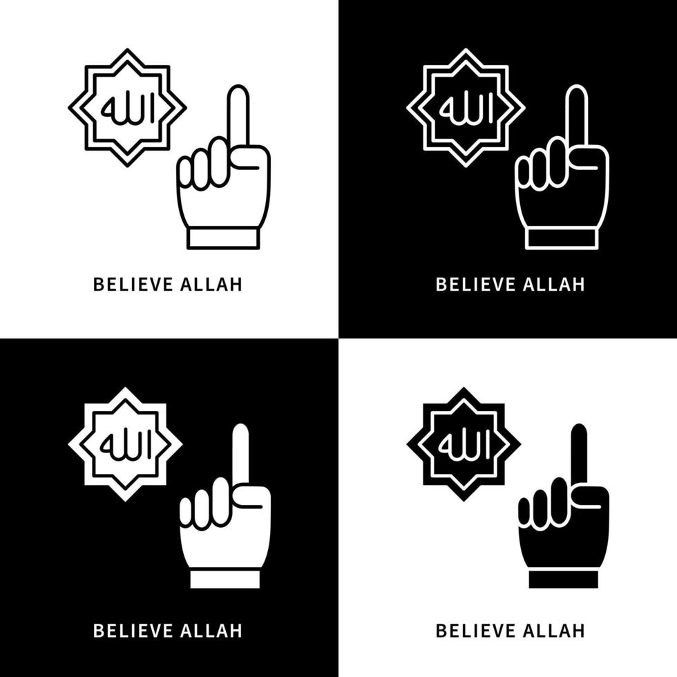 croyez le logo d'icône d'allah. illustration du symbole vectoriel des dieux musulmans. geste de la main culte croire religion symbole