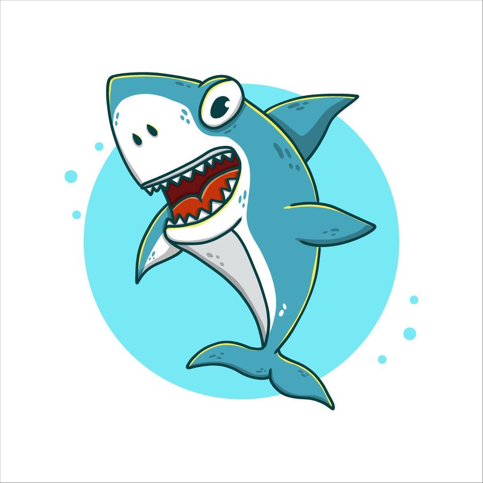 illustration vectorielle de dessin animé de requin. logo de mascotte de baleine. élément de caractère icône symbole animal océanique. modèle de dessin marin de la faune de poissons mignons vecteur