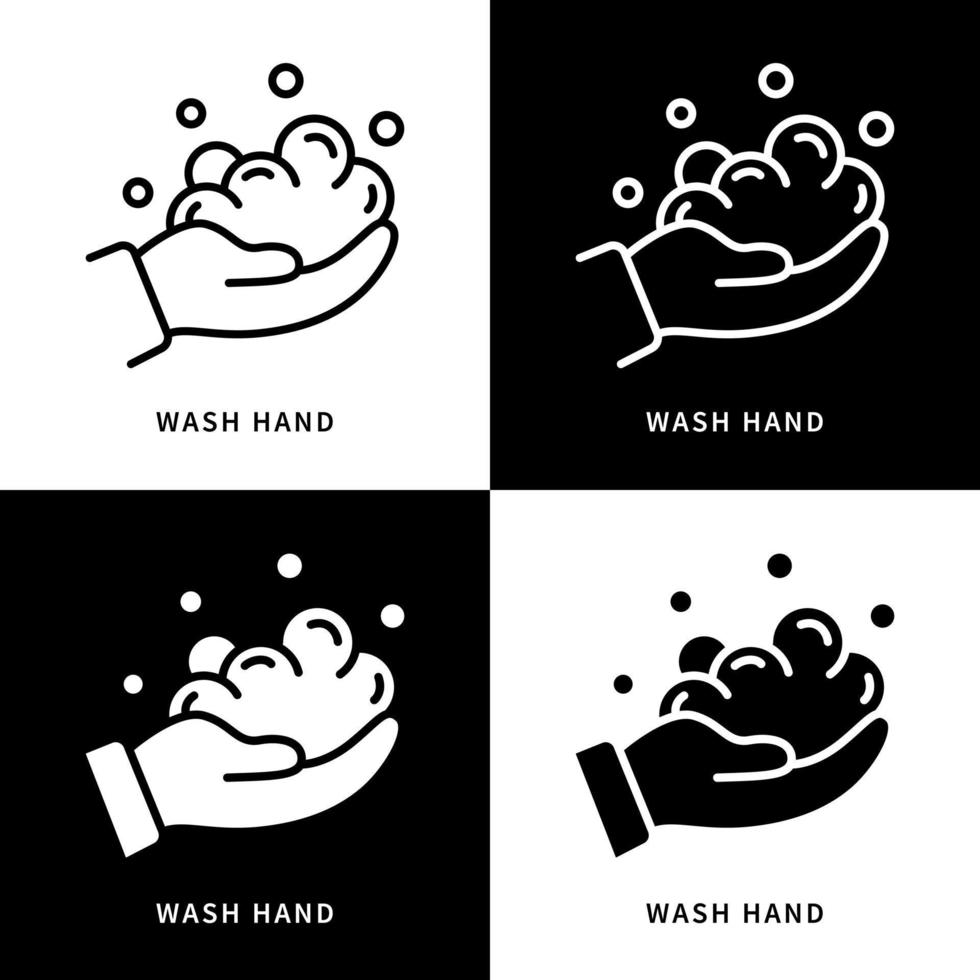 se laver les mains avec l'illustration du symbole de l'icône du savon. logo d'infection virale de prévention. ensemble d'icônes vectorielles de conception infographique geste de la main vecteur