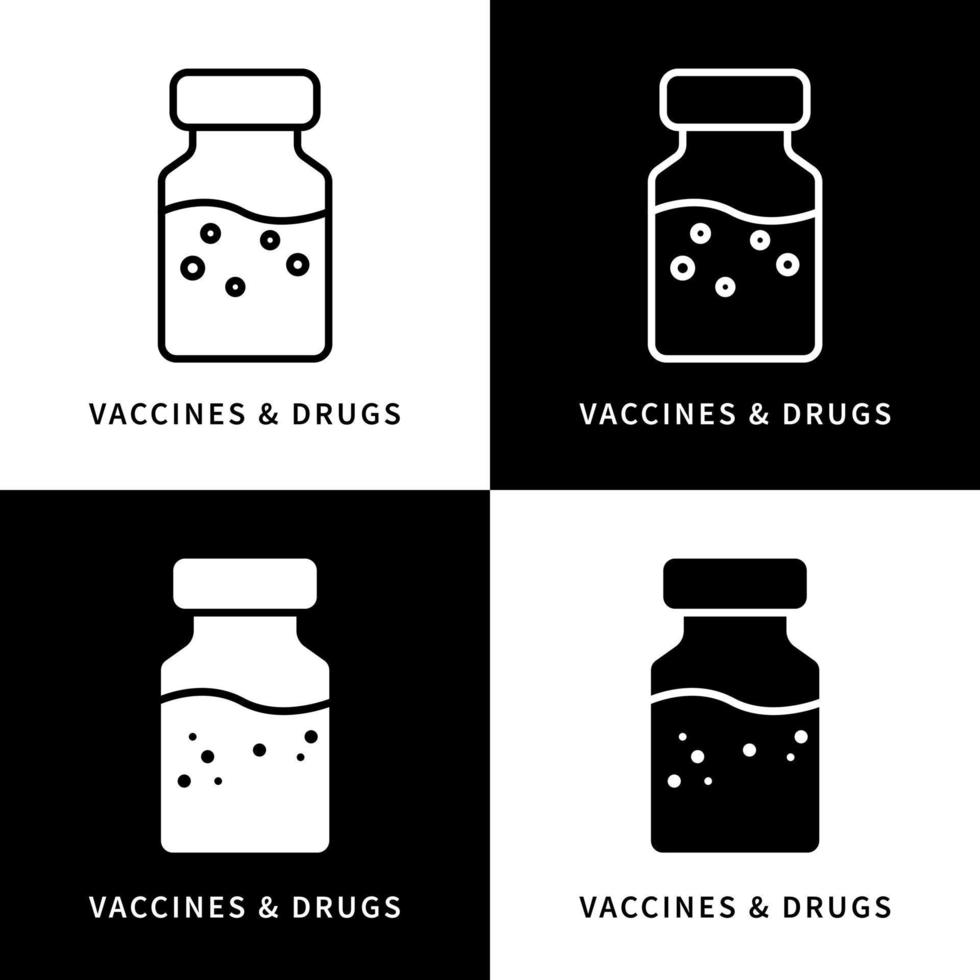 illustration du symbole de l'icône de la bouteille de vaccins et de médicaments. logo médical de la pharmacie. ensemble d'icônes vectorielles de conception de médecine et de soins de santé vecteur