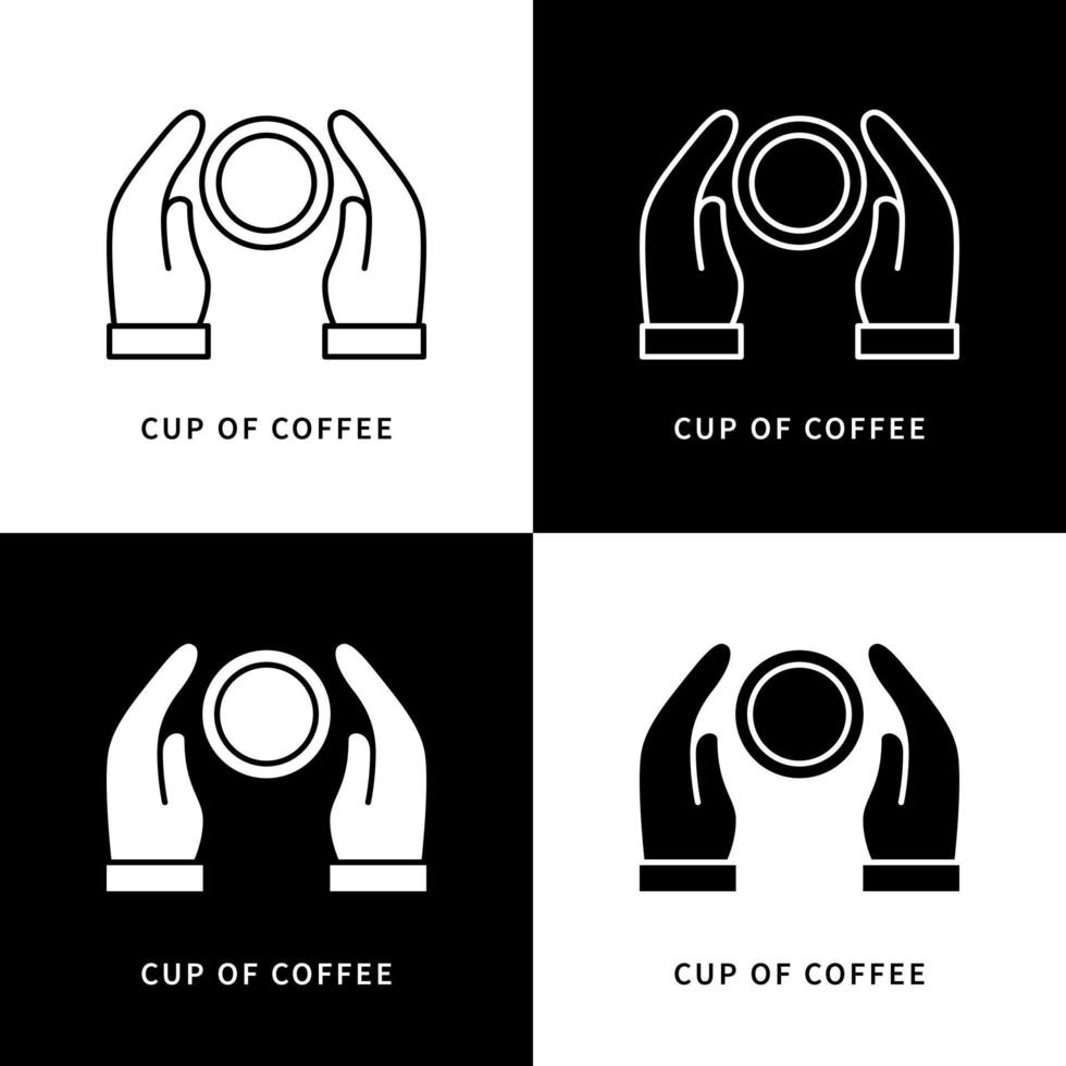 une tasse de logo d'icône de café. boire de l'eau et illustration de symbole vecteur objet main