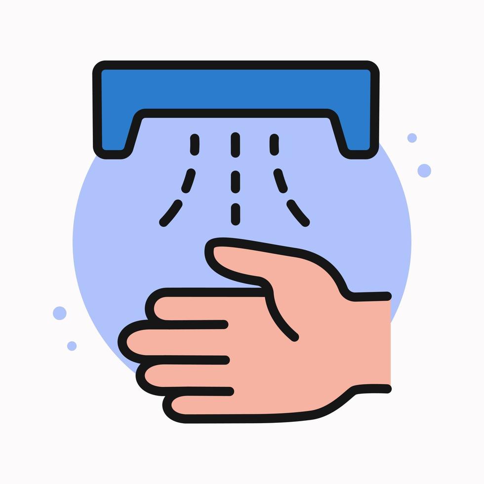 ligne remplie d'icône de sèche-mains. dessin animé de logo de geste de main de lavage. sèche-linge protection contre les virus conception vecteur symbole illustration