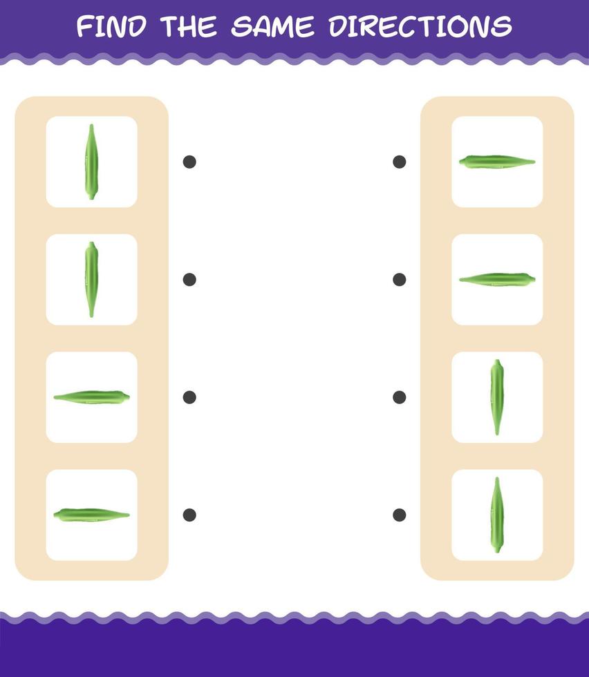 correspondre aux mêmes directions de gombo. jeu de correspondance. jeu éducatif pour les enfants d'âge préscolaire et les tout-petits vecteur