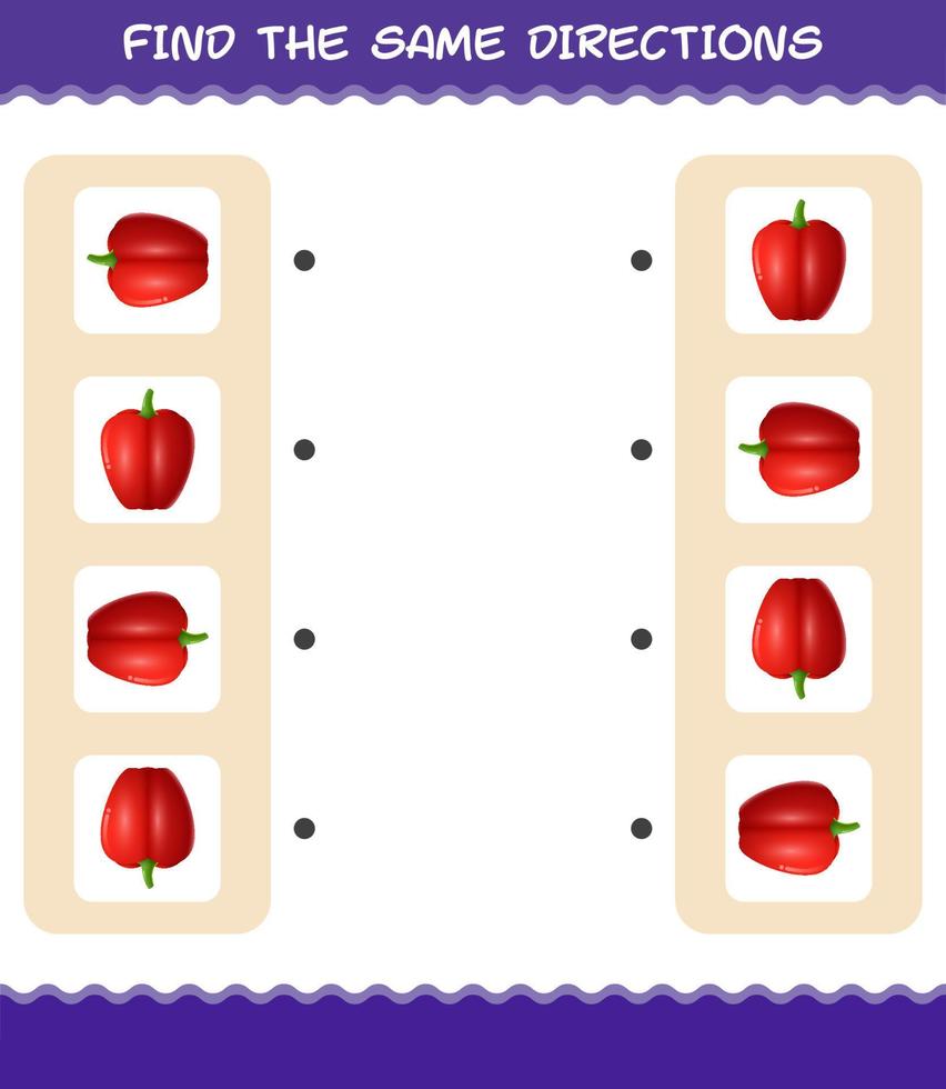 faire correspondre les mêmes directions de poivron. jeu de correspondance. jeu éducatif pour les enfants d'âge préscolaire et les tout-petits vecteur