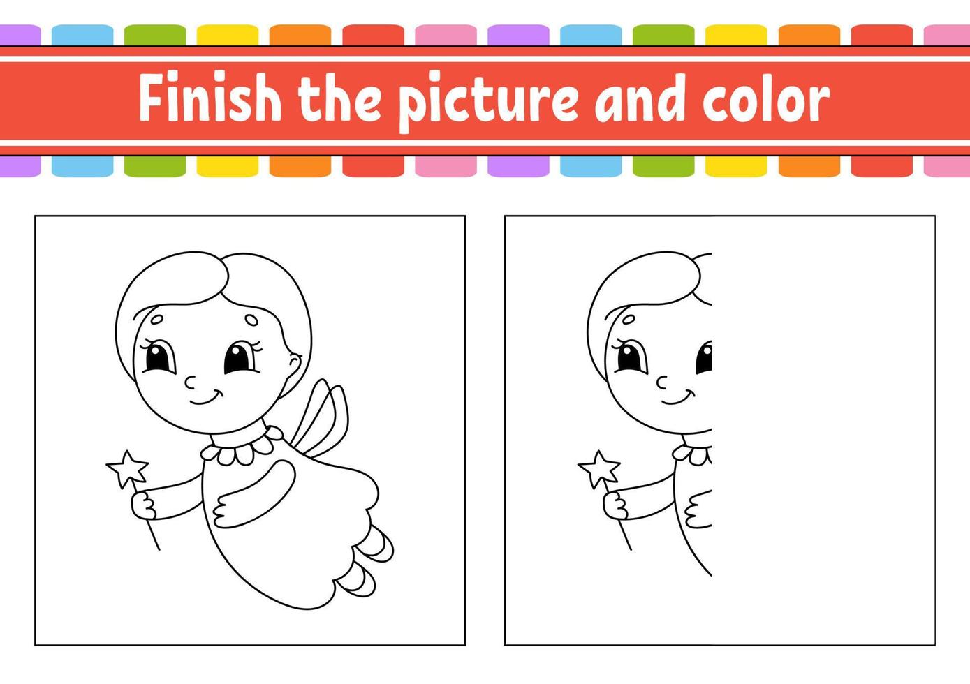 terminer l'image et la couleur. personnage de dessin animé isolé sur fond blanc. pour l'éducation des enfants. fiche d'activité. vecteur