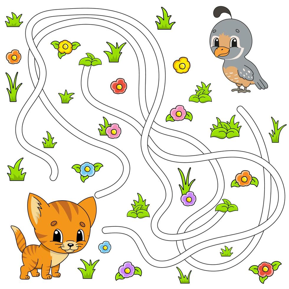 labyrinthe amusant pour les enfants. casse-tête pour les enfants. personnage de dessin animé. énigme du labyrinthe. illustration vectorielle de couleur. trouver le bon chemin. vecteur