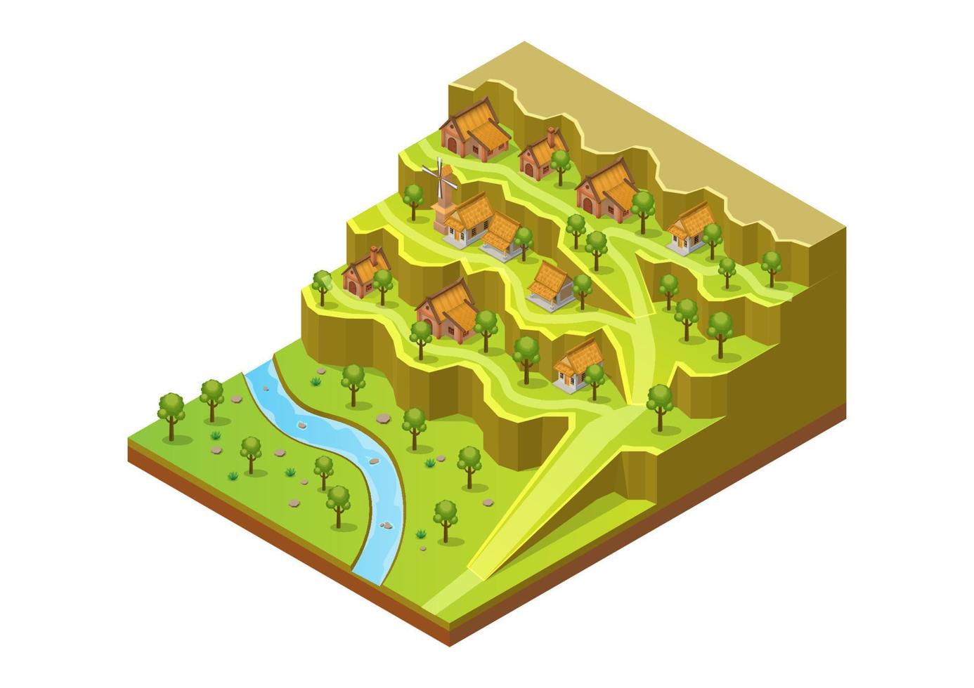 village isométrique avec maisons vecteur