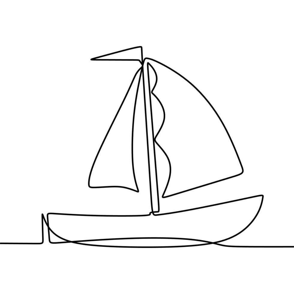 dessin au trait continu sur bateau vecteur