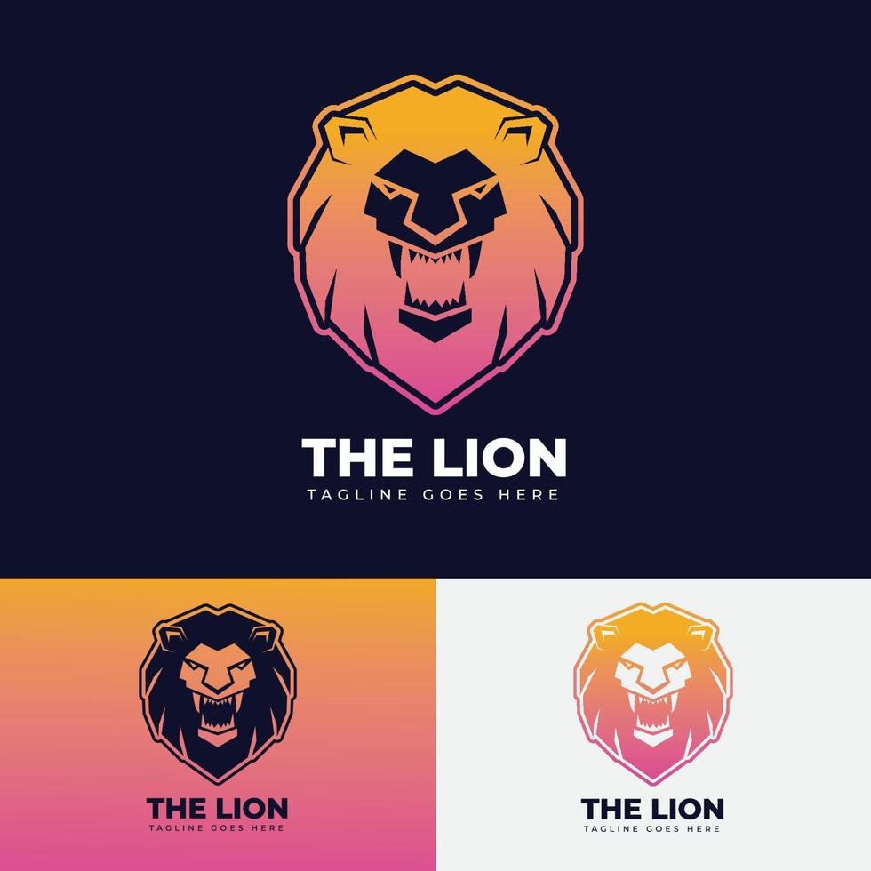 modèle de logo lion sauvage et fort coloré vecteur