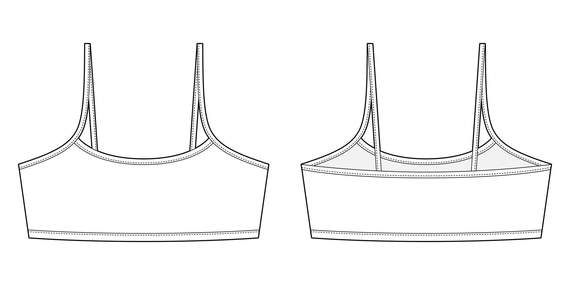 illustration de croquis technique fille bralette. modèle de conception de sous-vêtements de soutien-gorge pour femmes. vecteur