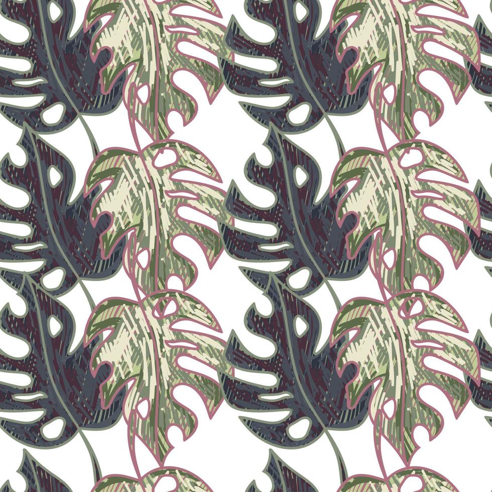 Scribble Monstera laisse un motif tropical sans couture. fond de jungle hawaïenne exotique dessiné à la main. fond de forêt tropicale. vecteur