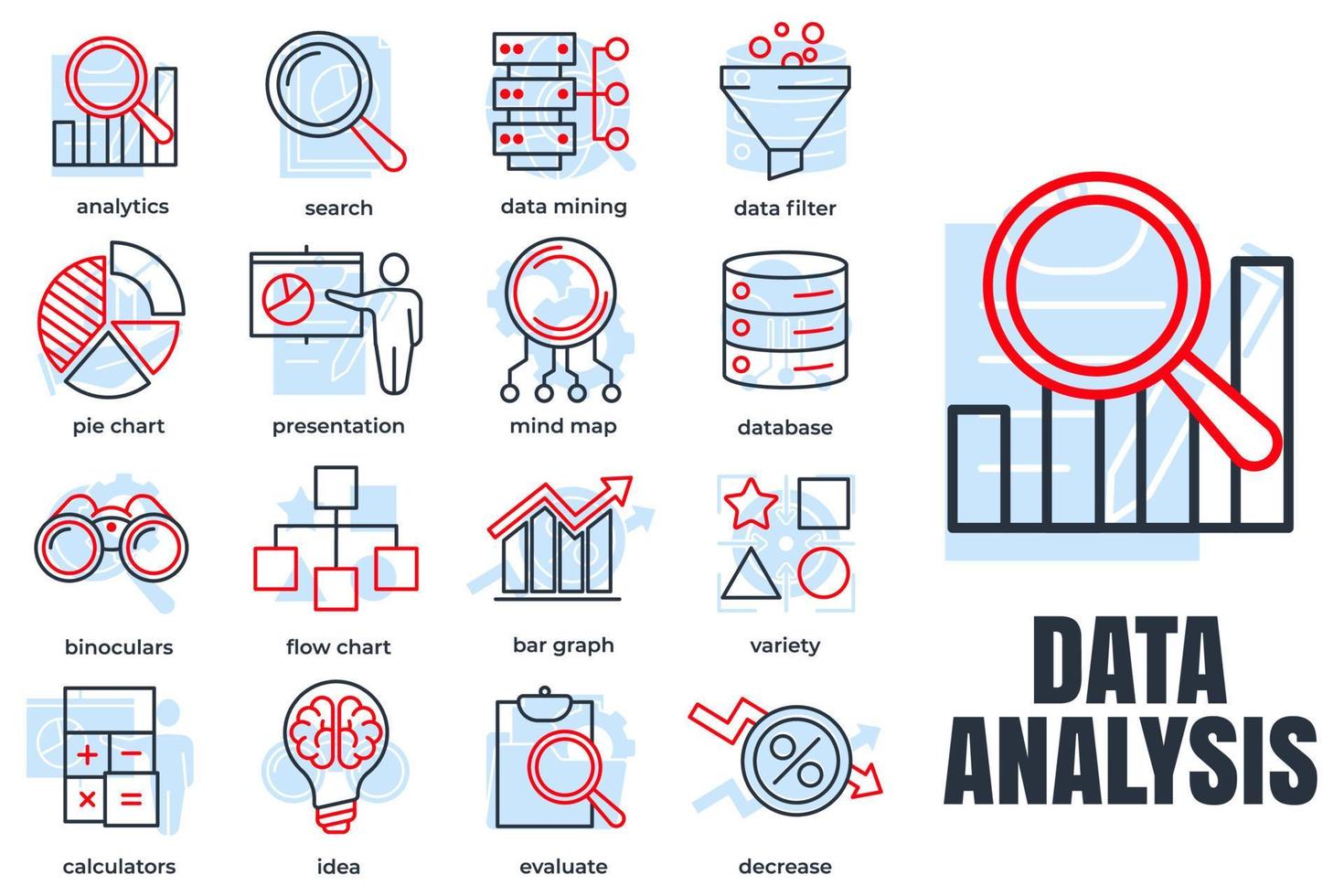 ensemble d'illustration vectorielle de logo d'icône d'analyse de données. modèle de symbole de pack d'analyse de données pour la collection de conception graphique et web vecteur