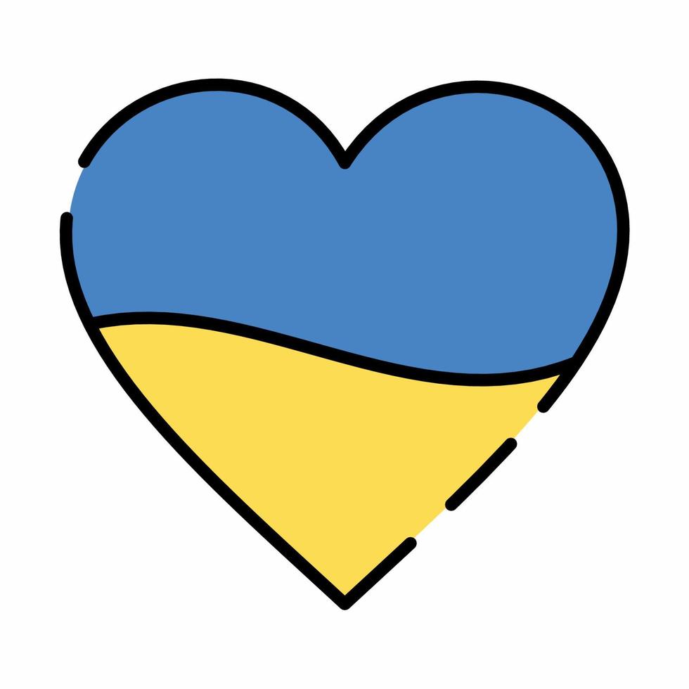 drapeau de l'ukraine dans le style de ligne rempli d'icône en forme de coeur vecteur