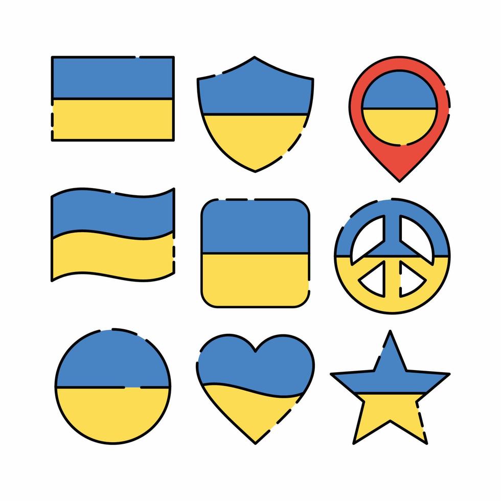 jeu d'icônes de drapeau ukraine style de ligne rempli vecteur