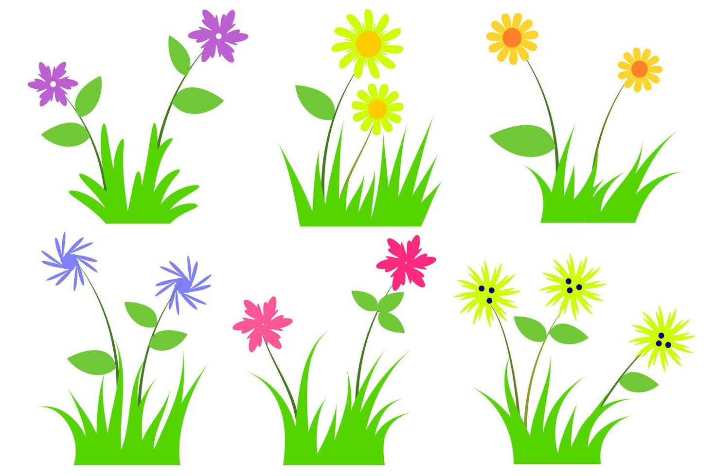 fleur d'herbe, herbe avec fleur. dessin animé mignon herbe verte et fleur vecteur