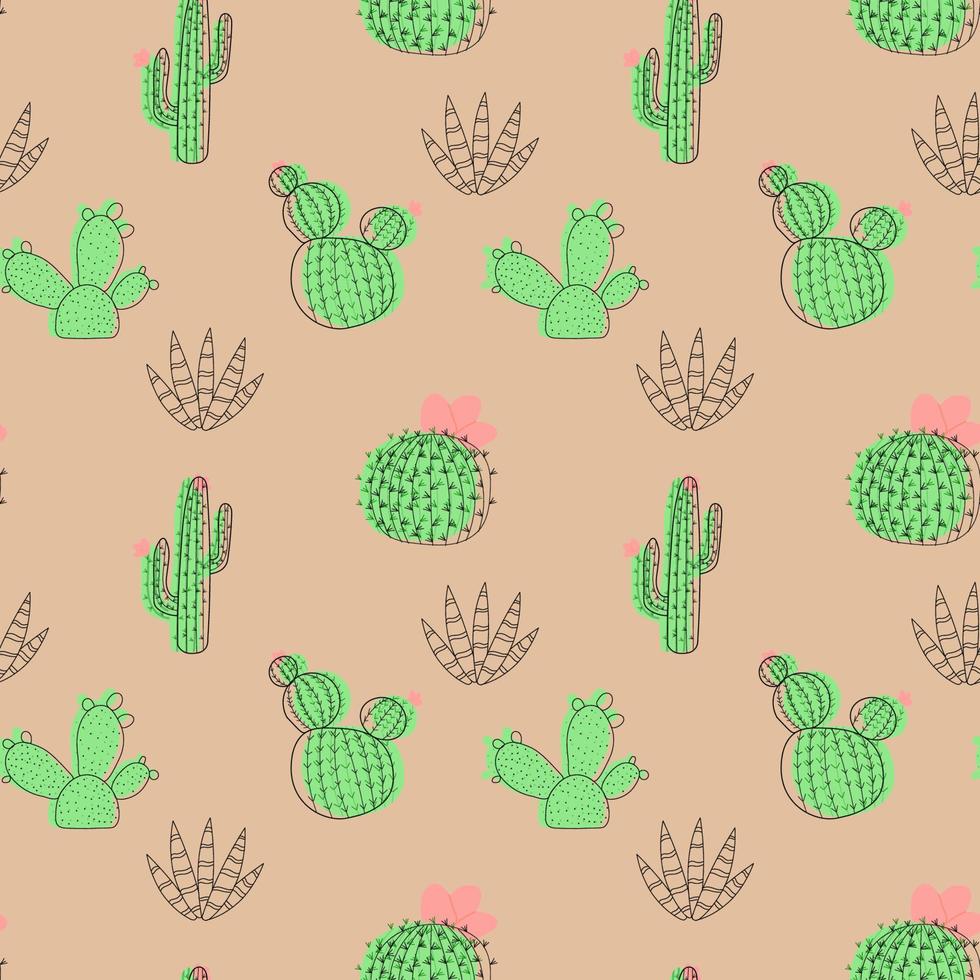 modèle sans couture avec cactus sur fond de désert dans le style de dessin animé. illustration vectorielle vecteur