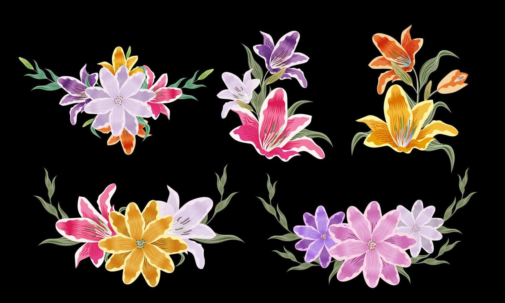 collection de fleurs et de feuilles. illustration vectorielle. vecteur