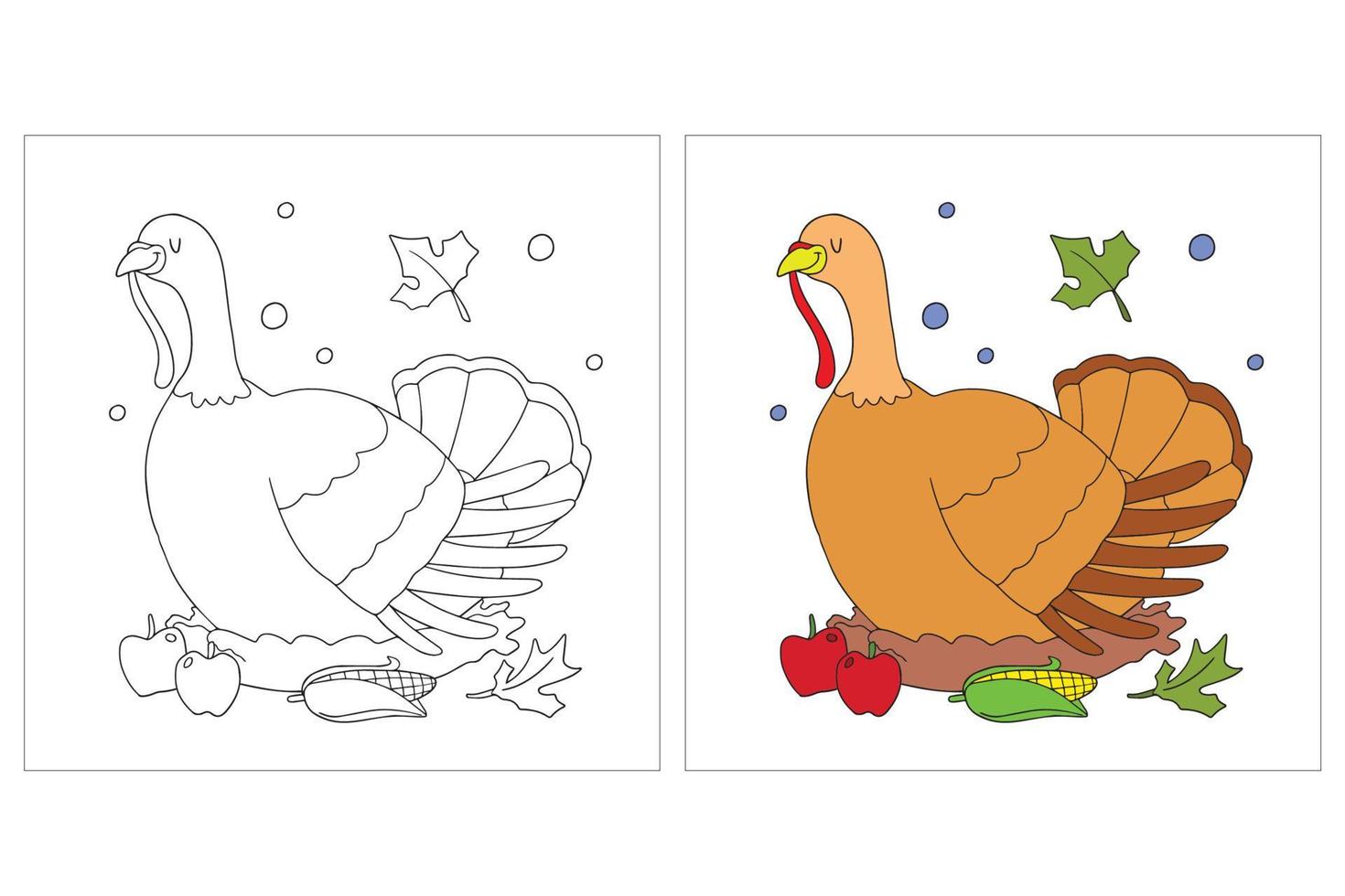 pages de coloriage de thanksgiving dessinées à la main pour les enfants 2 vecteur