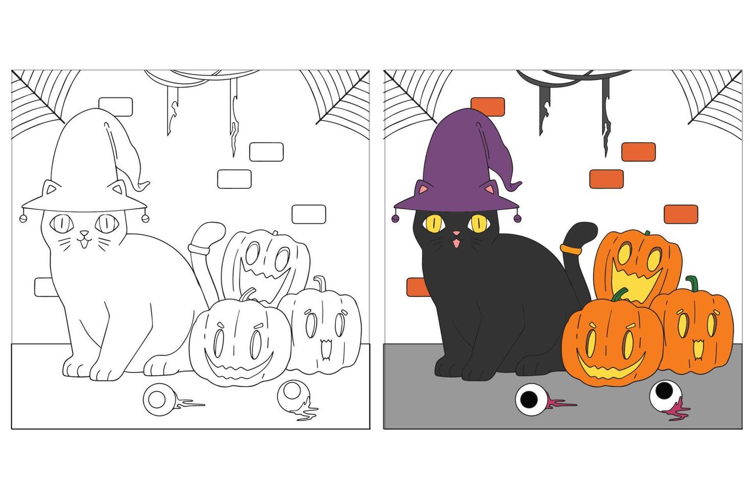 pages de coloriage d'halloween dessinées à la main pour les enfants 2 vecteur