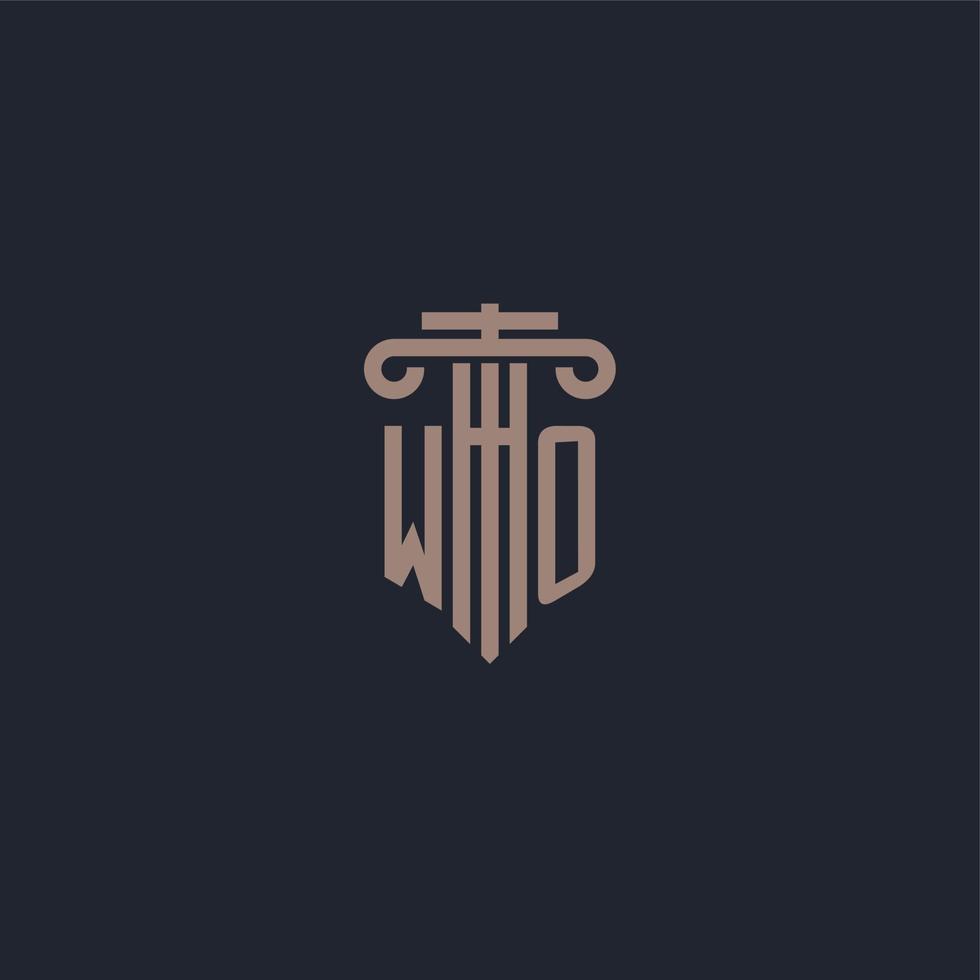 wo monogramme de logo initial avec un design de style pilier pour un cabinet d'avocats et une société de justice vecteur