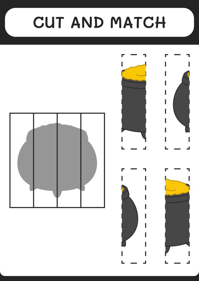 couper et assortir des parties de chaudron, jeu pour enfants. illustration vectorielle, feuille de calcul imprimable vecteur