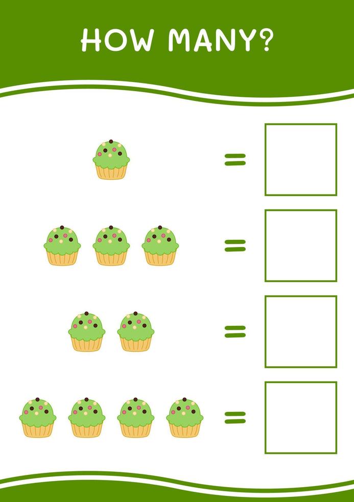 combien de cupcake, jeu pour enfants. illustration vectorielle, feuille de calcul imprimable vecteur