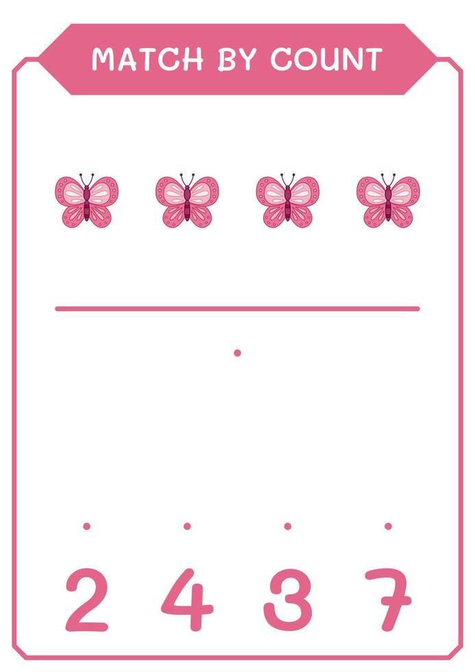 correspondance par nombre de papillons, jeu pour enfants. illustration vectorielle, feuille de calcul imprimable vecteur