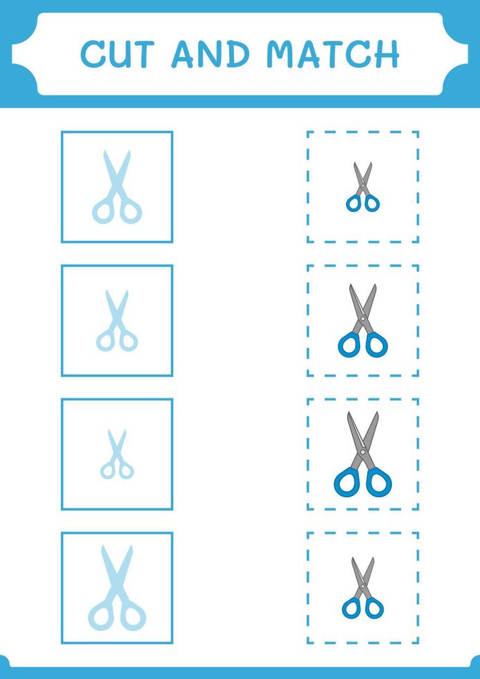 couper et assortir des parties de ciseaux, jeu pour enfants. illustration vectorielle, feuille de calcul imprimable vecteur