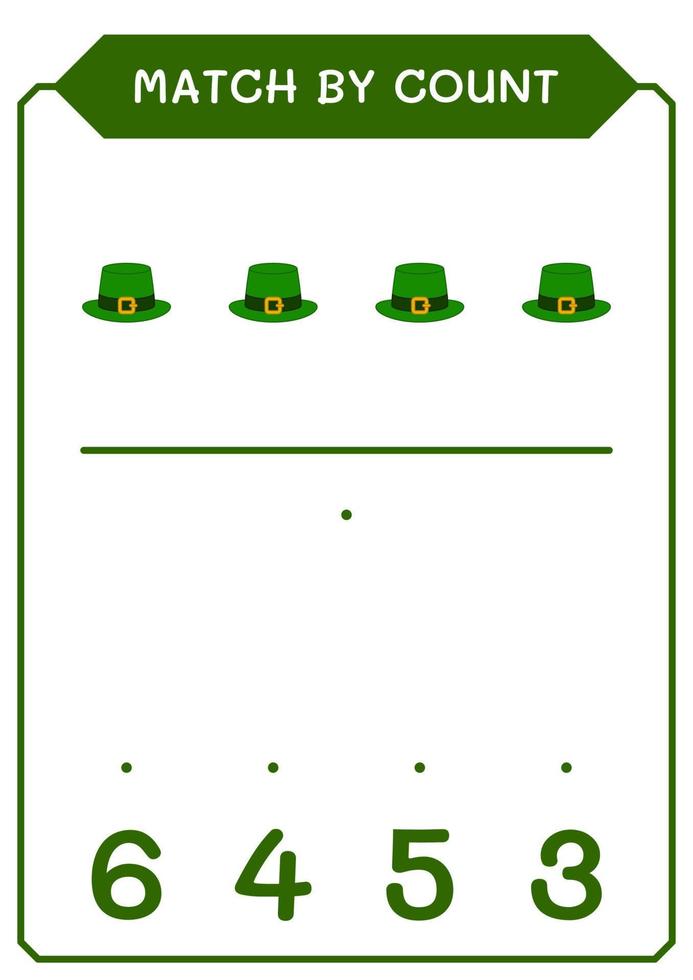 match en nombre de st. chapeau de jour de patrick, jeu pour enfants. illustration vectorielle, feuille de calcul imprimable vecteur