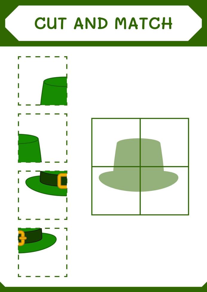 couper et assortir des parties de st. chapeau de jour de patrick, jeu pour enfants. illustration vectorielle, feuille de calcul imprimable vecteur