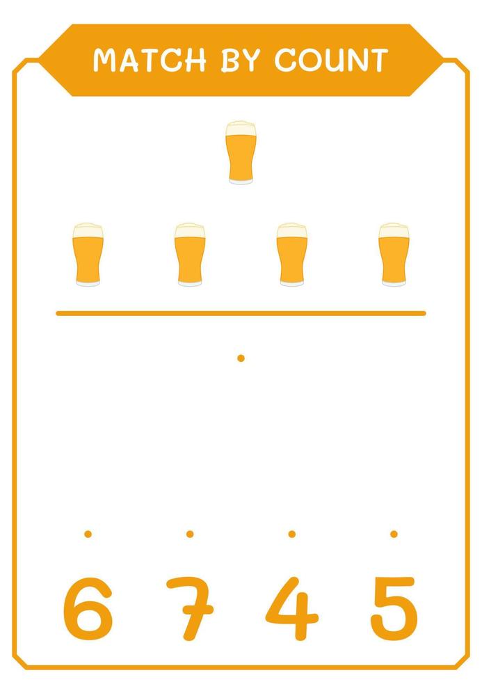 match au nombre de bières, jeu pour enfants. illustration vectorielle, feuille de calcul imprimable vecteur